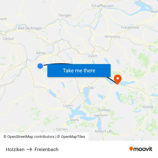 Holziken to Freienbach map