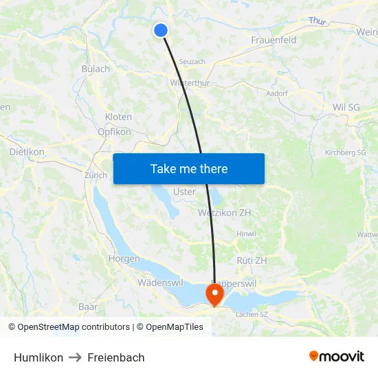 Humlikon to Freienbach map