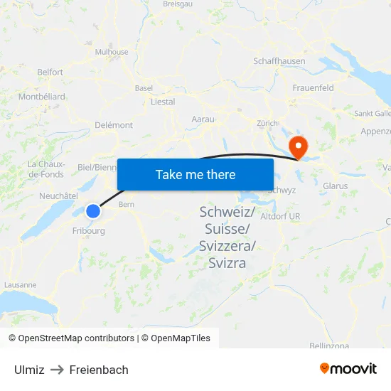 Ulmiz to Freienbach map
