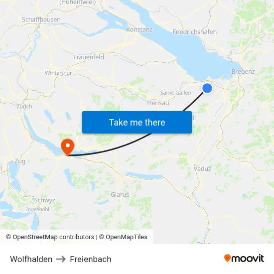 Wolfhalden to Freienbach map
