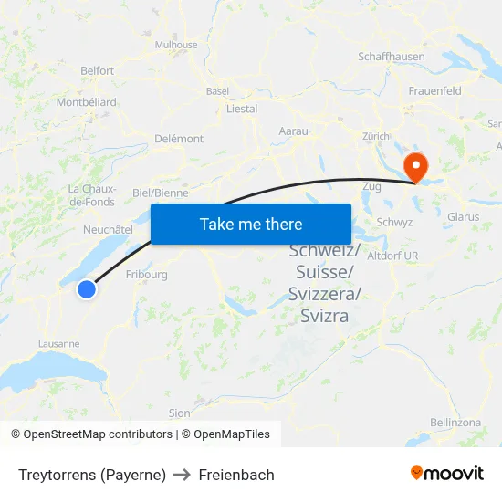 Treytorrens (Payerne) to Freienbach map