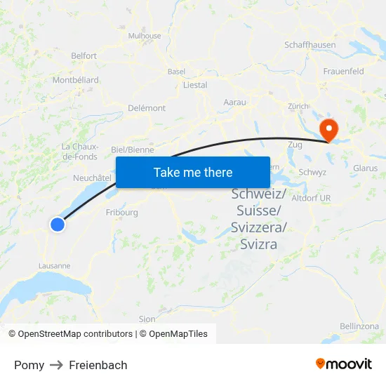 Pomy to Freienbach map