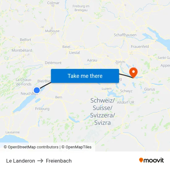Le Landeron to Freienbach map