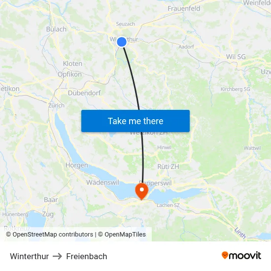 Winterthur to Freienbach map