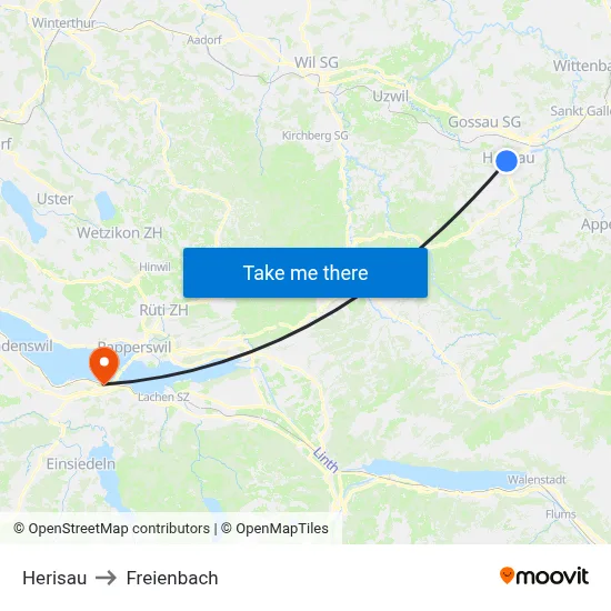 Herisau to Freienbach map