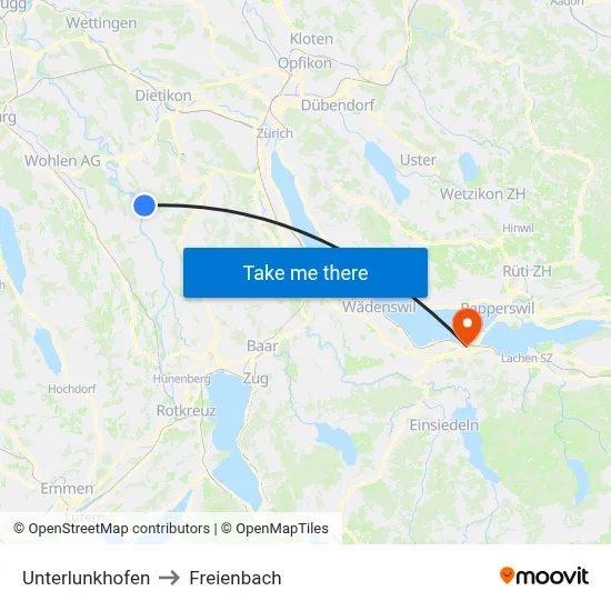Unterlunkhofen to Freienbach map