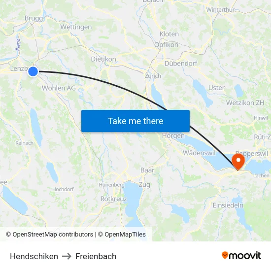 Hendschiken to Freienbach map