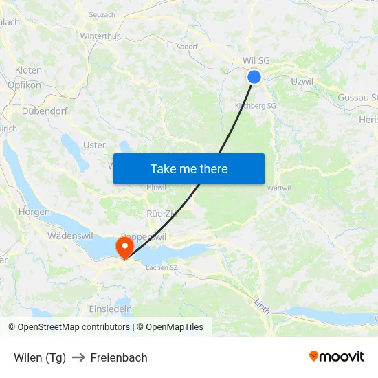 Wilen (Tg) to Freienbach map