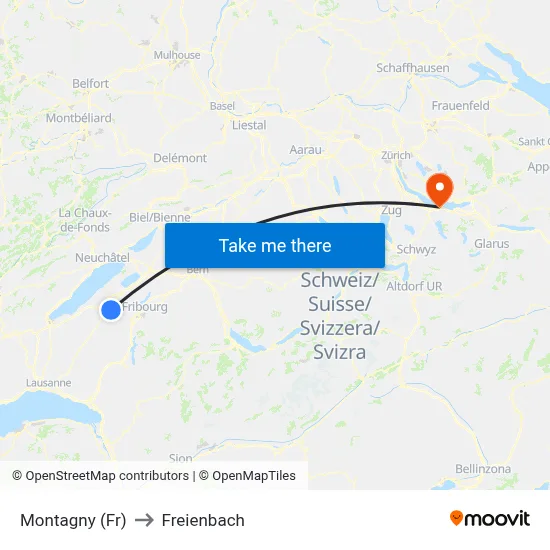 Montagny (Fr) to Freienbach map