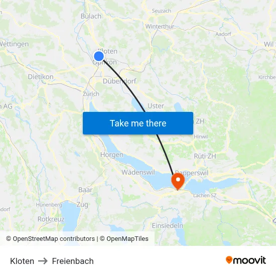 Kloten to Freienbach map