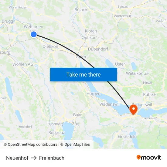 Neuenhof to Freienbach map