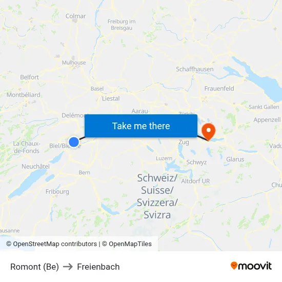 Romont (Be) to Freienbach map