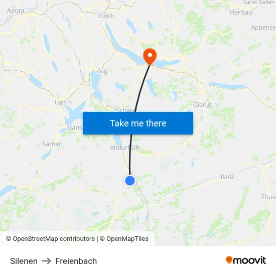 Silenen to Freienbach map