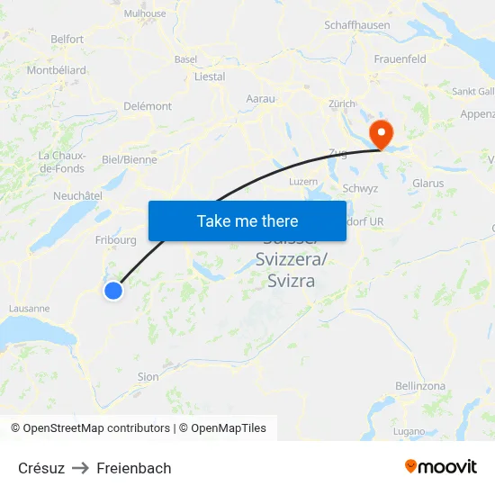 Crésuz to Freienbach map