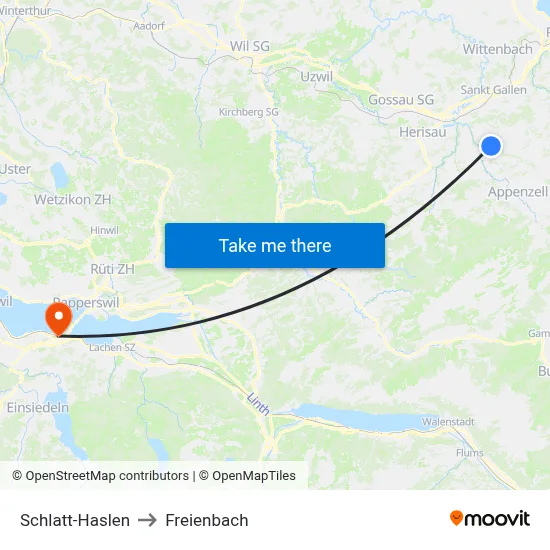Schlatt-Haslen to Freienbach map