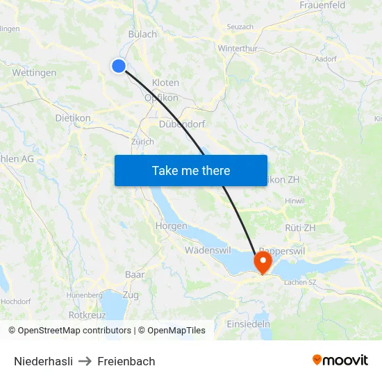 Niederhasli to Freienbach map