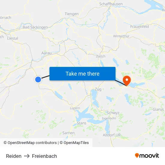 Reiden to Freienbach map