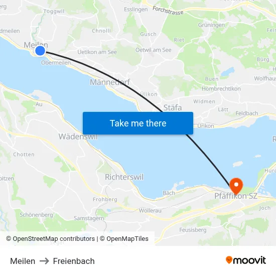 Meilen to Freienbach map