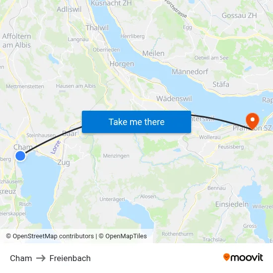Cham to Freienbach map
