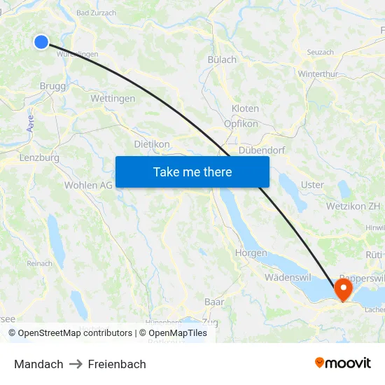 Mandach to Freienbach map