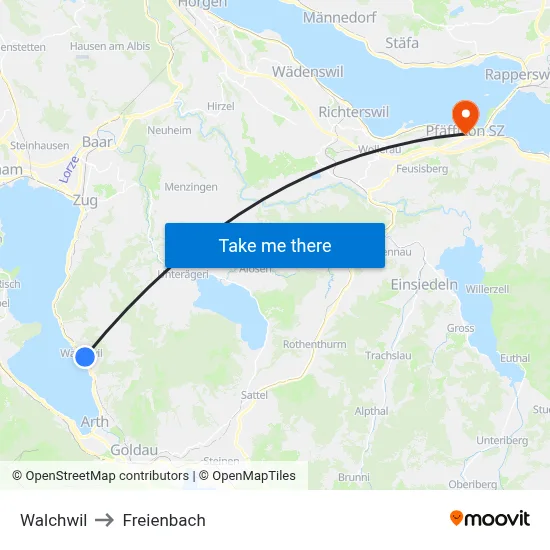 Walchwil to Freienbach map