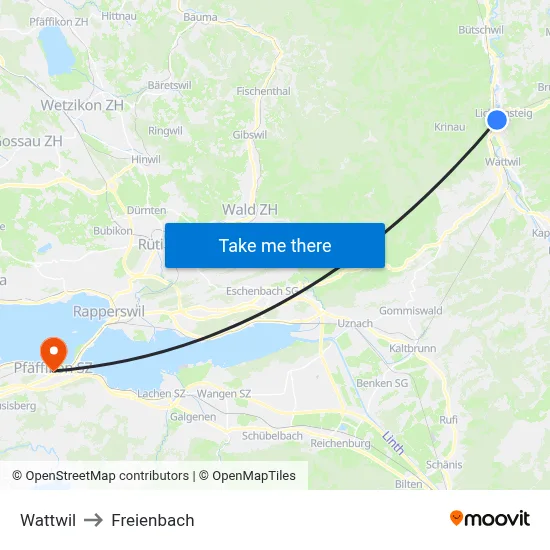 Wattwil to Freienbach map