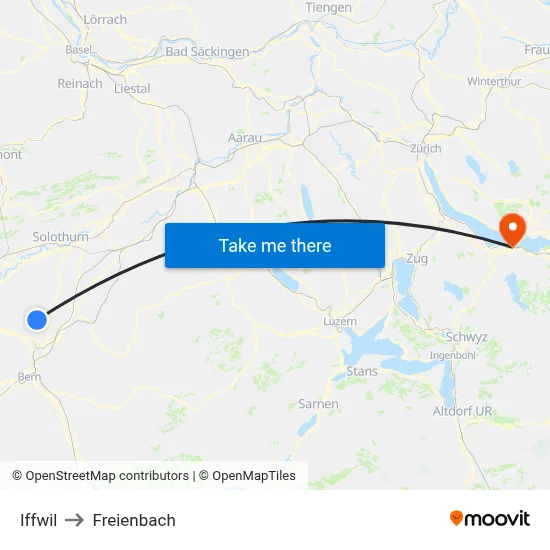 Iffwil to Freienbach map