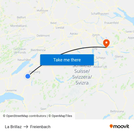 La Brillaz to Freienbach map