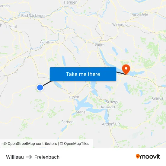 Willisau to Freienbach map