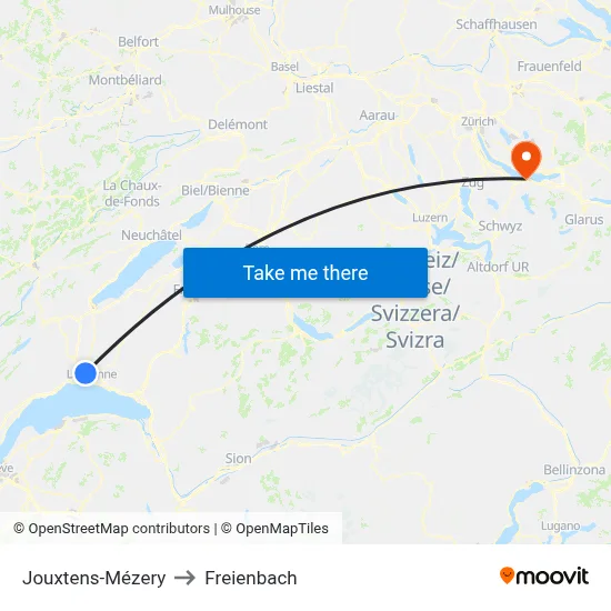Jouxtens-Mézery to Freienbach map