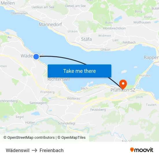 Wädenswil to Freienbach map