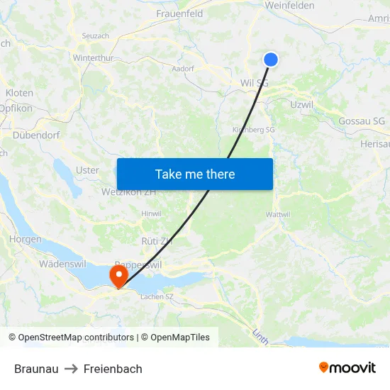 Braunau to Freienbach map