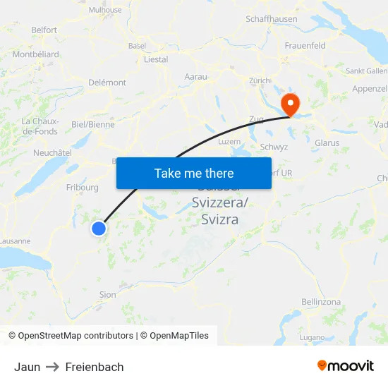 Jaun to Freienbach map