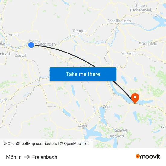 Möhlin to Freienbach map