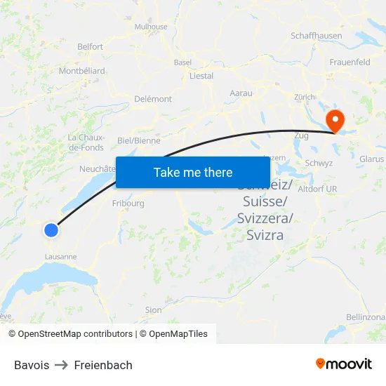 Bavois to Freienbach map
