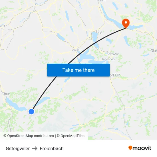 Gsteigwiler to Freienbach map