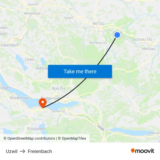 Uzwil to Freienbach map