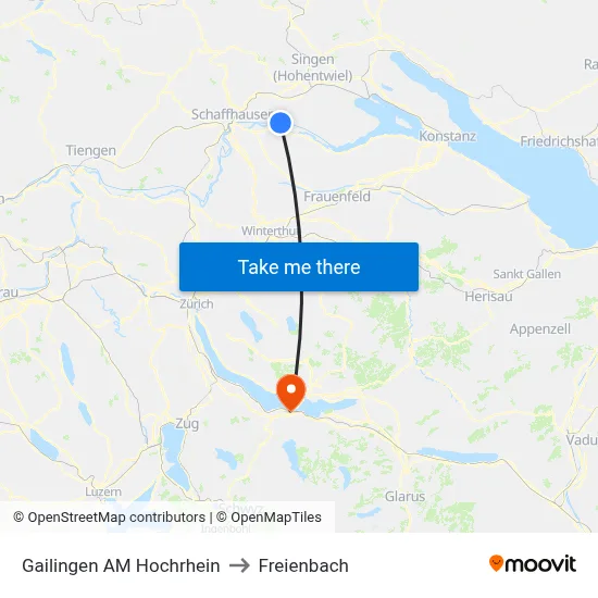 Gailingen AM Hochrhein to Freienbach map