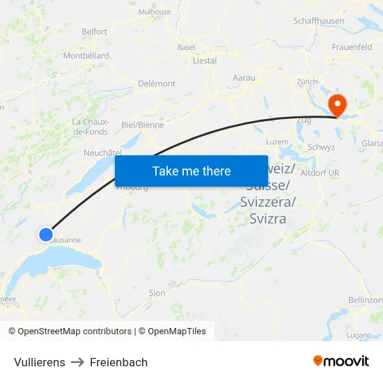 Vullierens to Freienbach map