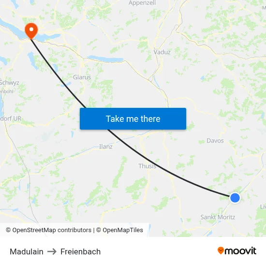 Madulain to Freienbach map