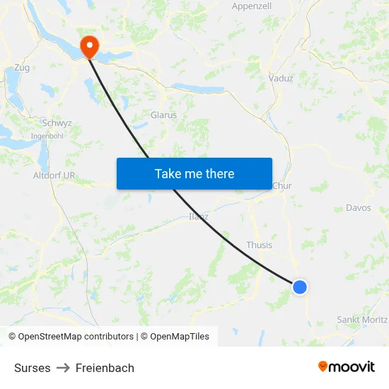 Surses to Freienbach map