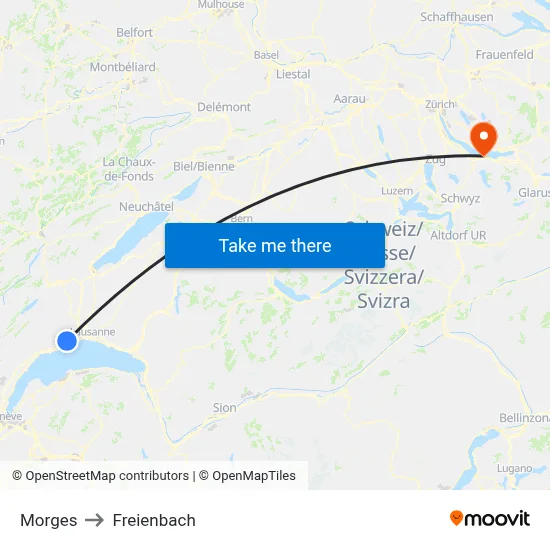 Morges to Freienbach map