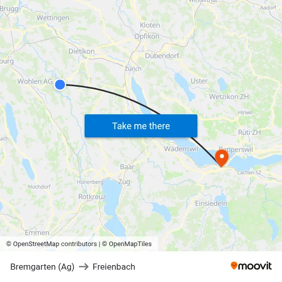 Bremgarten (Ag) to Freienbach map