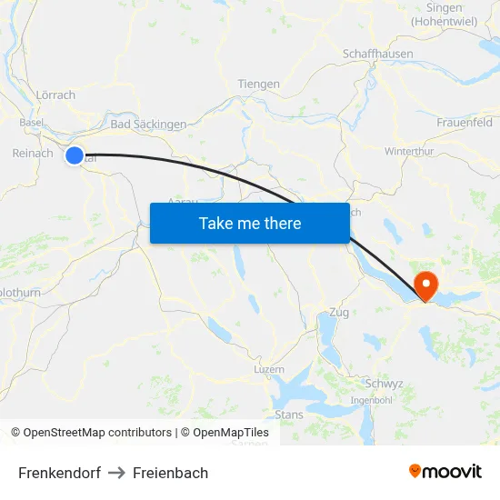 Frenkendorf to Freienbach map