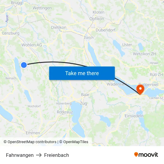 Fahrwangen to Freienbach map