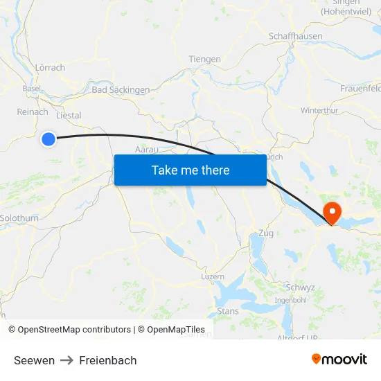 Seewen to Freienbach map