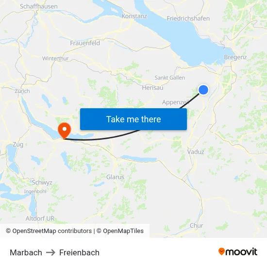 Marbach to Freienbach map