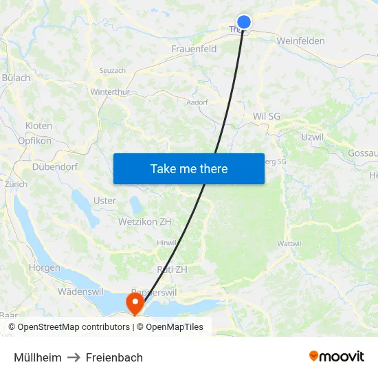 Müllheim to Freienbach map