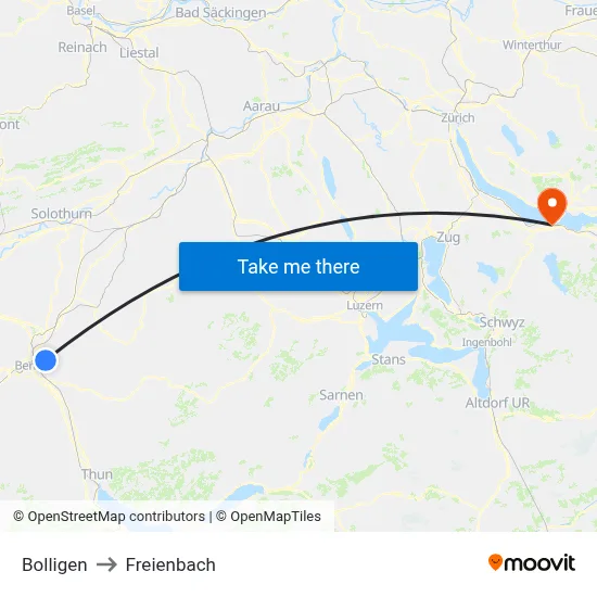 Bolligen to Freienbach map