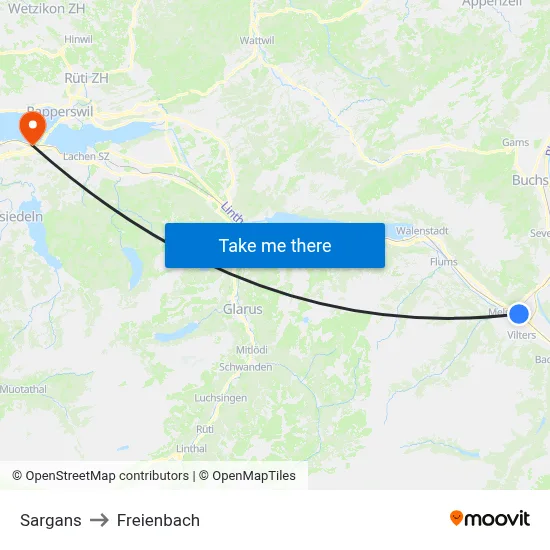 Sargans to Freienbach map